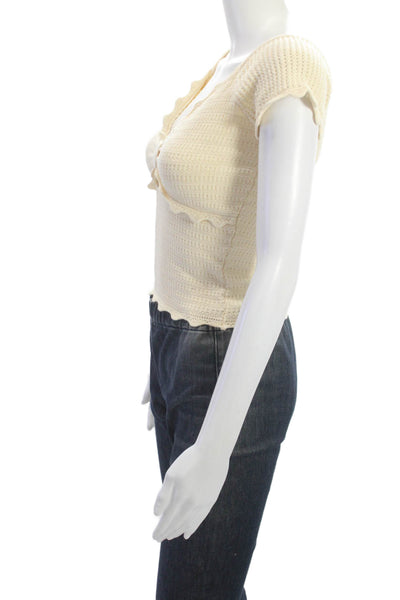 ASTR Womens Cropped Bohemian Short Sleeve Beige Top Size S