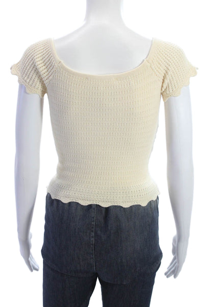 ASTR Womens Cropped Bohemian Short Sleeve Beige Top Size S