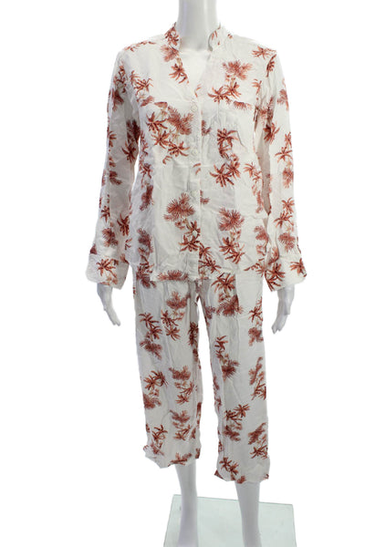 Piyama Womens Collared Palm Tree Cotton Long Sleeve Button Cuff Set Size XS