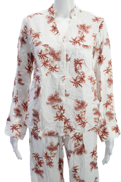 Piyama Womens Collared Palm Tree Cotton Long Sleeve Button Cuff Set Size XS