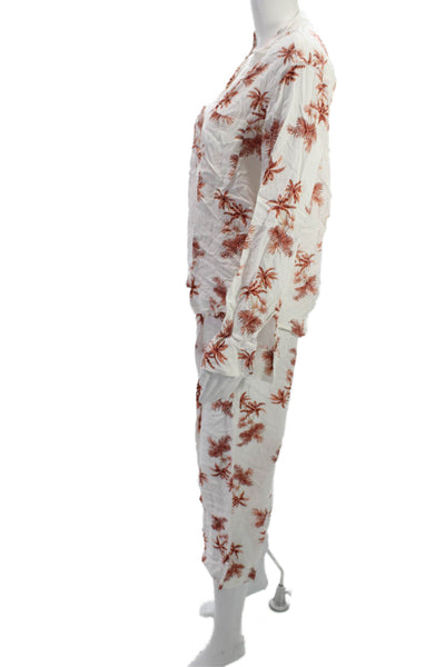 Piyama Womens Collared Palm Tree Cotton Long Sleeve Button Cuff Set Size XS
