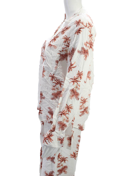 Piyama Womens Collared Palm Tree Cotton Long Sleeve Button Cuff Set Size XS