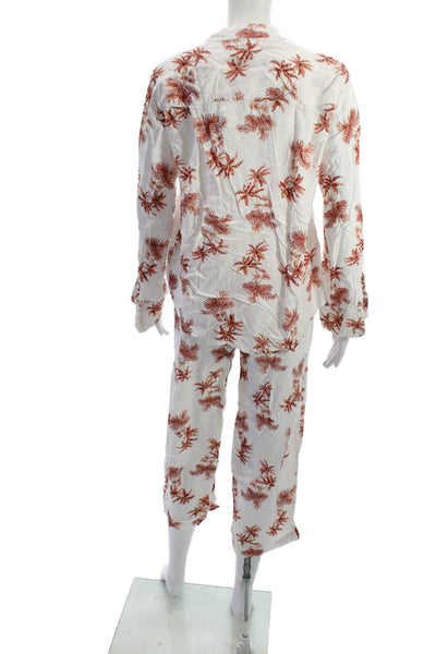 Piyama Womens Collared Palm Tree Cotton Long Sleeve Button Cuff Set Size XS