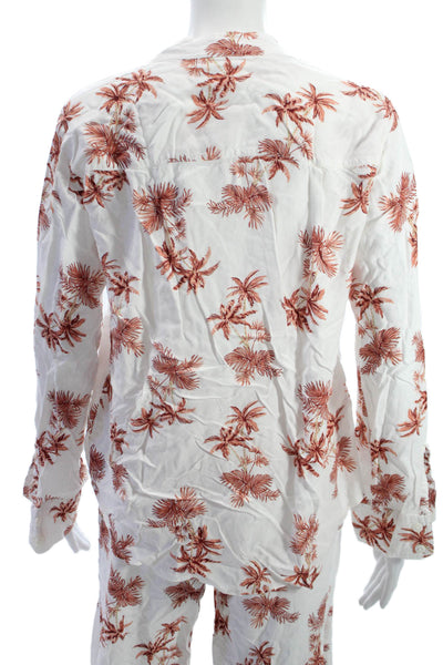Piyama Womens Collared Palm Tree Cotton Long Sleeve Button Cuff Set Size XS
