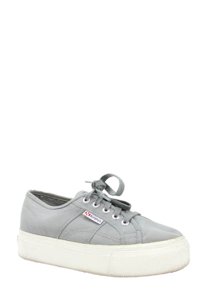 Superga Womens 2790 Canvas Low-Top Platform Casual Sneakers Gray Size 7.5