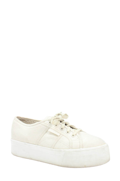 Superga Womens 2790 Canvas Low-Top Platform Casual Sneakers Beige Size 7.5