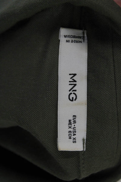 MNG Womens Cropped Sleeveless Button Up Cotton Collared Top Green Size XS