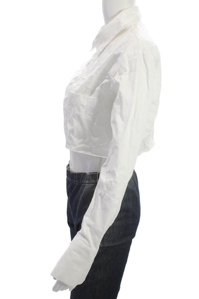 Commense Womens Cropped Collared Button-Up Long-Sleeve White Top Size XS
