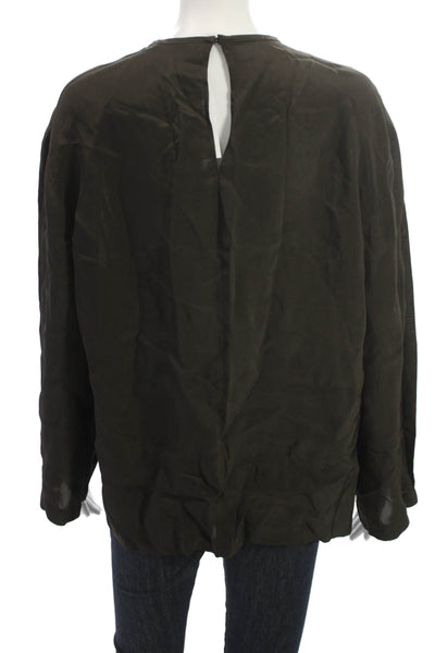 Zara Womens Basic Black Viscose Round Neck Long Sleeve Blouse Size M
