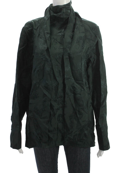 COS Women Green Paisley V-Neck Long Sleeve Blouse Size 8