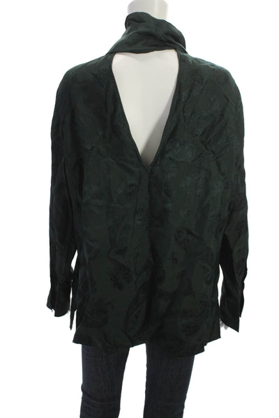 COS Women Green Paisley V-Neck Long Sleeve Blouse Size 8