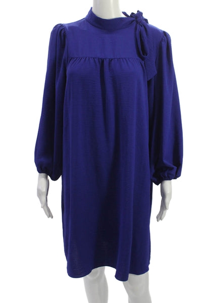 DKNY Women Shift Dress Blue Long Sleeve High Neck Size 12