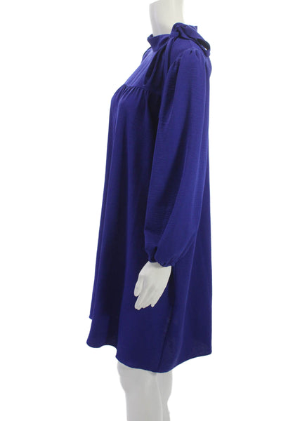 DKNY Women Shift Dress Blue Long Sleeve High Neck Size 12