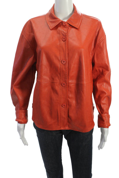 7 For All Mankind Women Collared Orange Jacket Long Sleeve Size M