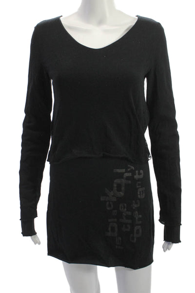 Studio B3 Women Sweater Dress Black V-Neck Long Sleeve Gothic Cotton Size 32