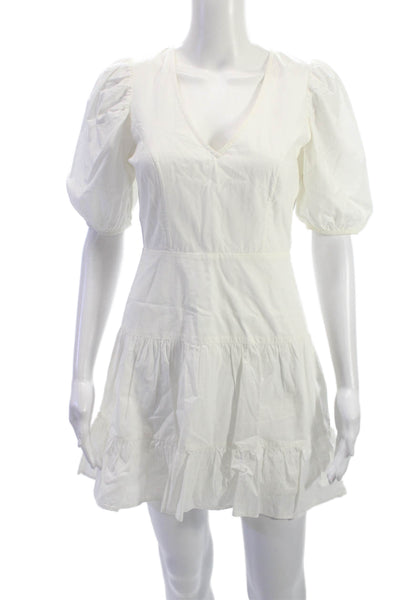 French Connection Women White Fit & Flare Mini V-Neck Dress Size 2