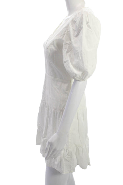 French Connection Women White Fit & Flare Mini V-Neck Dress Size 2