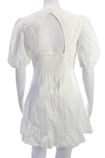 French Connection Women White Fit & Flare Mini V-Neck Dress Size 2