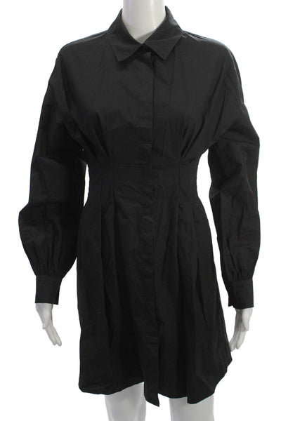 MISSGUIDED Womens Black Shirt Dress Collared Long Sleeve Button Cotton Size 0