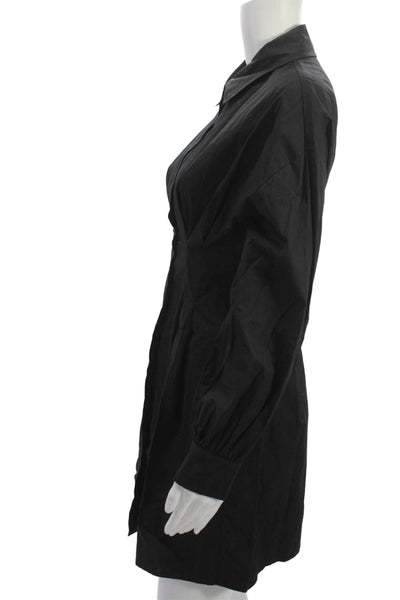 MISSGUIDED Womens Black Shirt Dress Collared Long Sleeve Button Cotton Size 0
