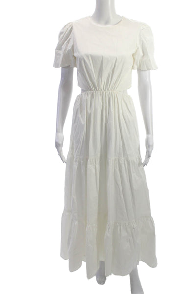 Wayf Women White Round Neck Short Sleeve Midi Sundress Cotton Blend Size XS