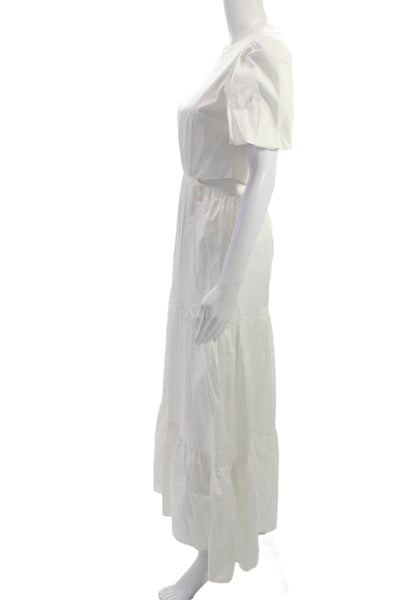 Wayf Women White Round Neck Short Sleeve Midi Sundress Cotton Blend Size XS
