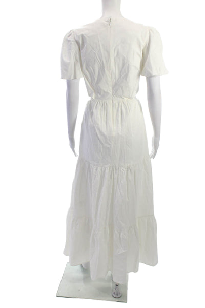 Wayf Women White Round Neck Short Sleeve Midi Sundress Cotton Blend Size XS