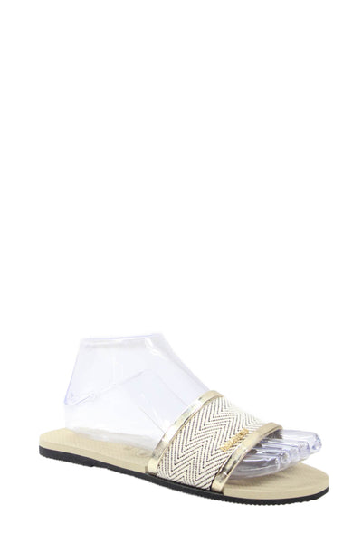 Havaianas Womens Triple Strap Metallic Chevron Knit Slide Sandals White Size 37