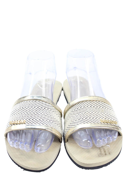 Havaianas Womens Triple Strap Metallic Chevron Knit Slide Sandals White Size 37