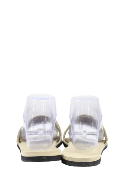 Havaianas Womens Triple Strap Metallic Chevron Knit Slide Sandals White Size 37