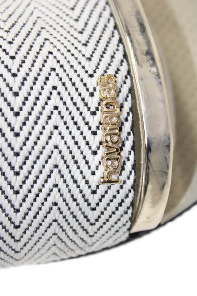 Havaianas Womens Triple Strap Metallic Chevron Knit Slide Sandals White Size 37