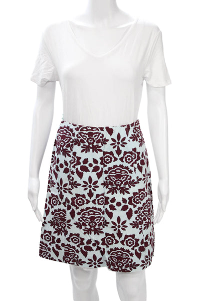 Tibi Women A-Line Floral Cotton Mini Skirt Light Blue Size 2