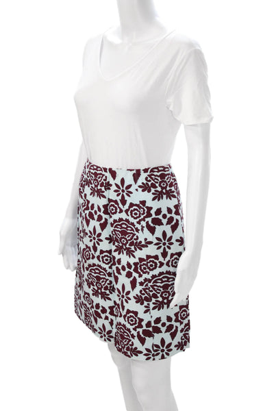 Tibi Women A-Line Floral Cotton Mini Skirt Light Blue Size 2