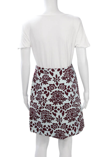 Tibi Women A-Line Floral Cotton Mini Skirt Light Blue Size 2