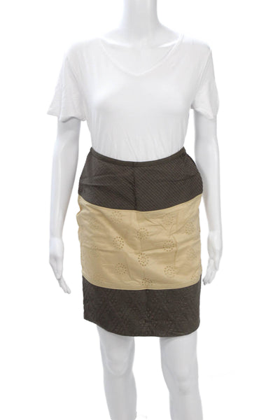 Catherine Malandrino Women Beige Straight Pencil Mini Skirt 100% Cotton Size 2