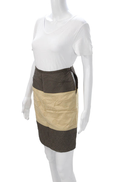 Catherine Malandrino Women Beige Straight Pencil Mini Skirt 100% Cotton Size 2