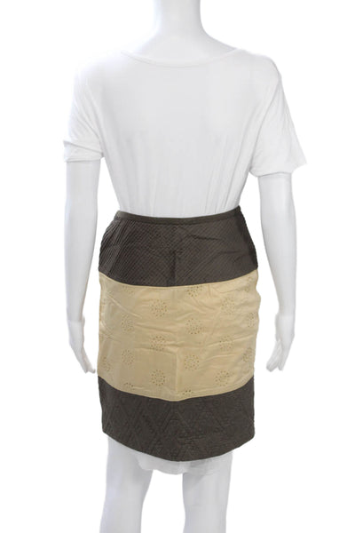 Catherine Malandrino Women Beige Straight Pencil Mini Skirt 100% Cotton Size 2