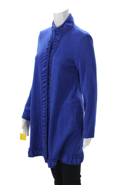 Pure Essence Women Coatigan Solid Blue High Neck Long Sleeve Size S