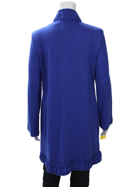 Pure Essence Women Coatigan Solid Blue High Neck Long Sleeve Size S