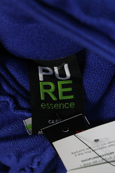 Pure Essence Women Coatigan Solid Blue High Neck Long Sleeve Size S