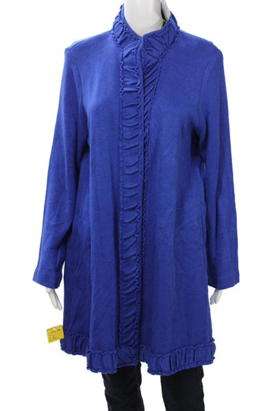Pure Essence Women Blue High Neck Long Sleeve Coatigan Size L