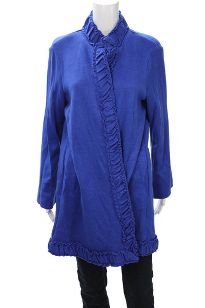 Pure Essence Women Classic High Neck Long Sleeve Coatigan Blue Button Size XL
