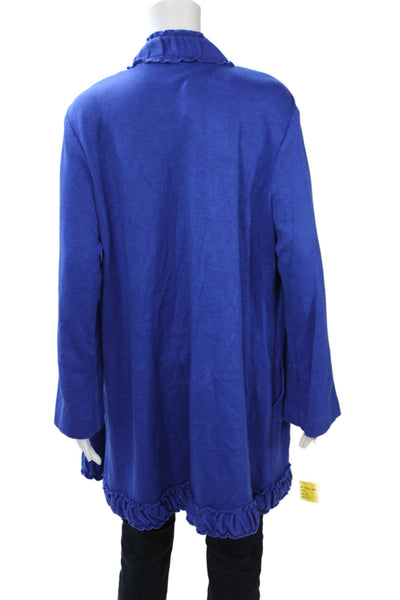 Pure Essence Women Classic High Neck Long Sleeve Coatigan Blue Button Size XL