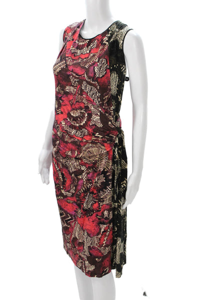 Nic + Zoe Women Sheath Tank Dress Black Floral Sleeveless Tie Neck Size 2X