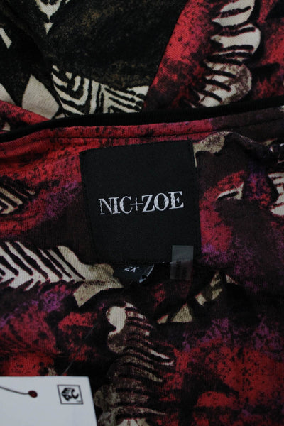 Nic + Zoe Women Sheath Tank Dress Black Floral Sleeveless Tie Neck Size 2X