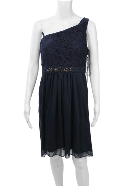 Adrianna Papell Women Dark Blue Lace A-Line Sleeveless Short Dress Size 12