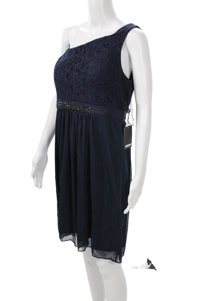 Adrianna Papell Women Dark Blue Lace A-Line Sleeveless Short Dress Size 12
