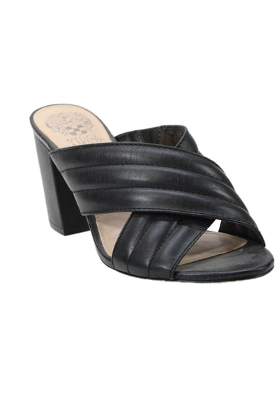 Vince Camuto Womens Leather Slide On Sandals Black Size 8M