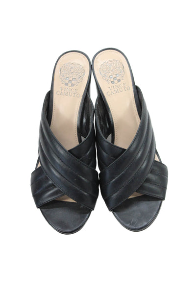 Vince Camuto Womens Leather Slide On Sandals Black Size 8M
