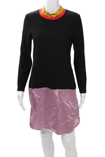 Cynthia Rowley Womens Black Shift Dress Long Sleeve Crew Neck Polyester Size 4